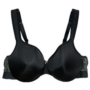 Cacique Lightly Lined Balconette Bra Size 42C Black Lace Bow Classic